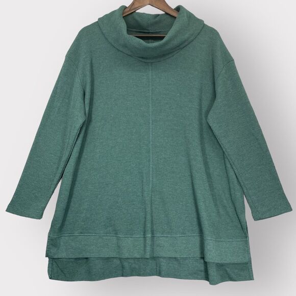 Woman Within Pullover Sweater Women Size 18/20 Green Cowl Neck Hi-Low Hem Knit - Picture 1 of 12